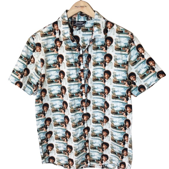 Bob Ross Novelty print allover SS Button Down iconic Joy of Painting pi… - Picture 2 of 8